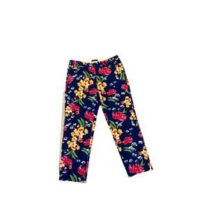Lands' End Pants Womens Size 8 Blue Floral Straight Leg Comfort Mid Rise